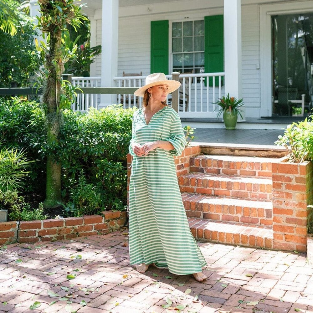 NWT Women's SUNSHINE TIENDA Green & White Stripe Sienna Dress Size Medium M NEW